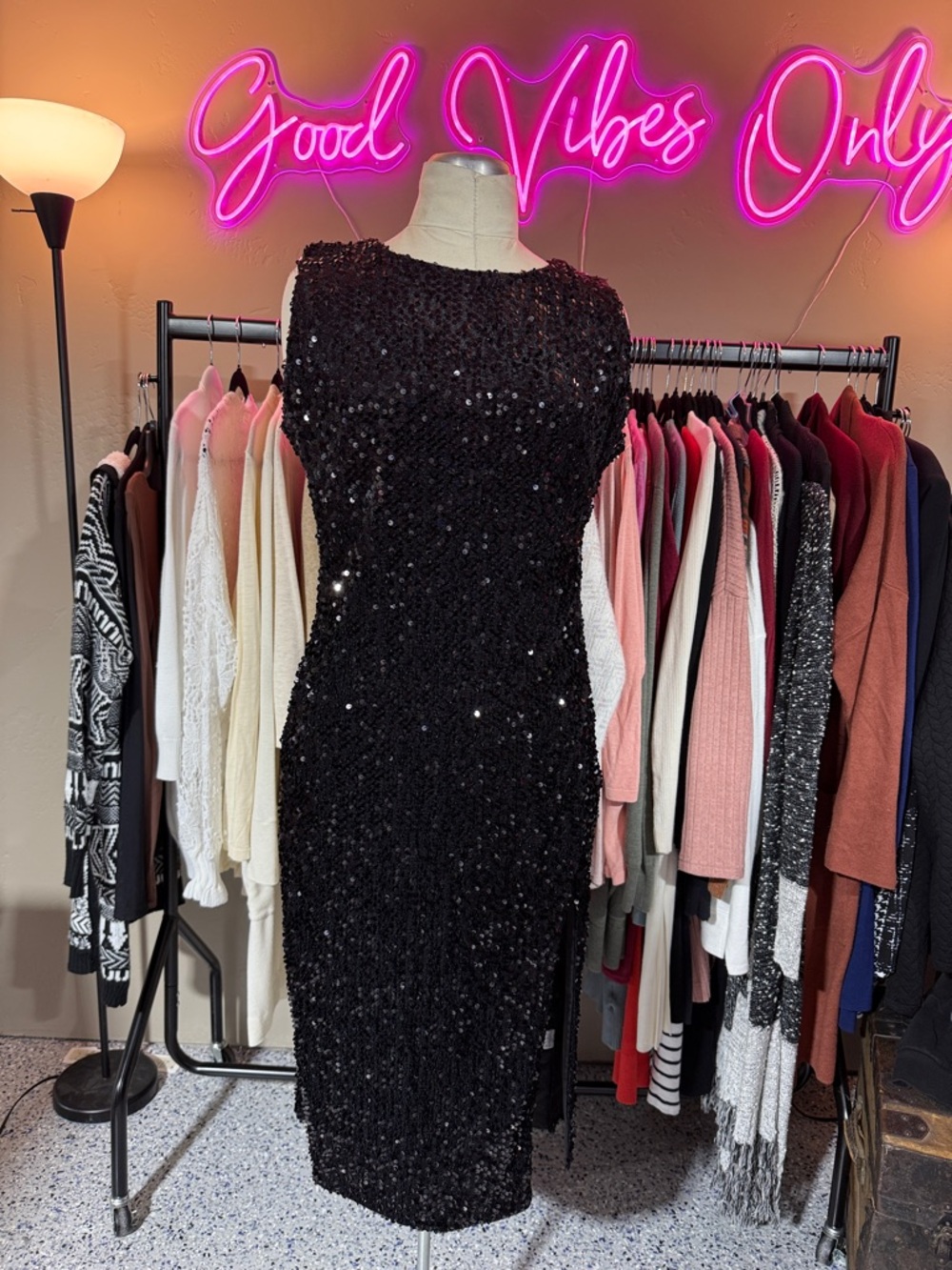 CBR Black Sequin Midi Dress